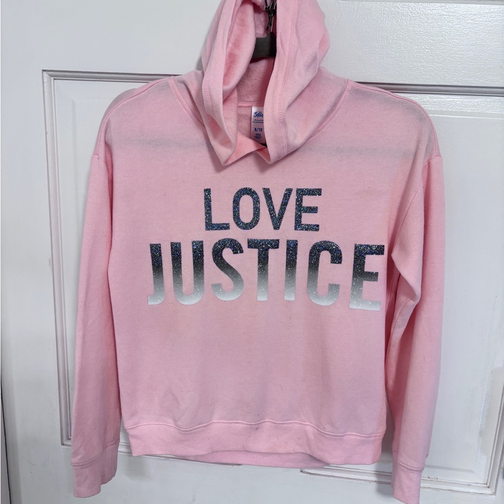 Justice Light Pink SweatshiHoodie with Love Justice sparkling Graphic girls 8-10 - Picture 10 of 10